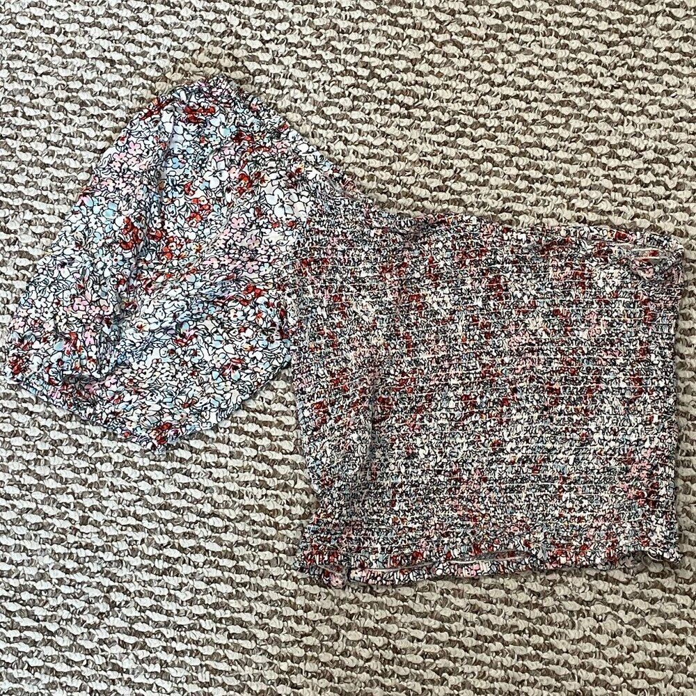 WILLOW + ROOT Women's L Floral Tube Top One Short Sleeve Stretch Shirt EUC